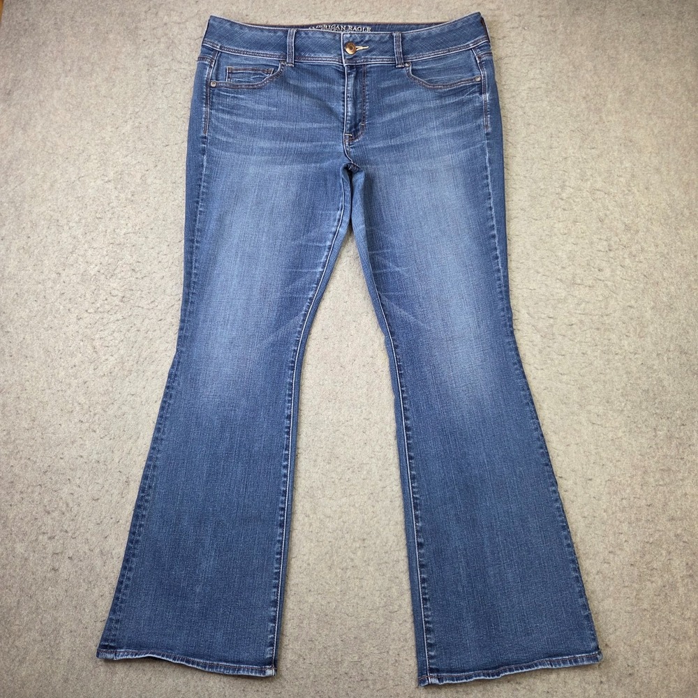 American Eagle Kick Boot Jeans Womens 16 Reg Blue Super Stretch Denim Western
